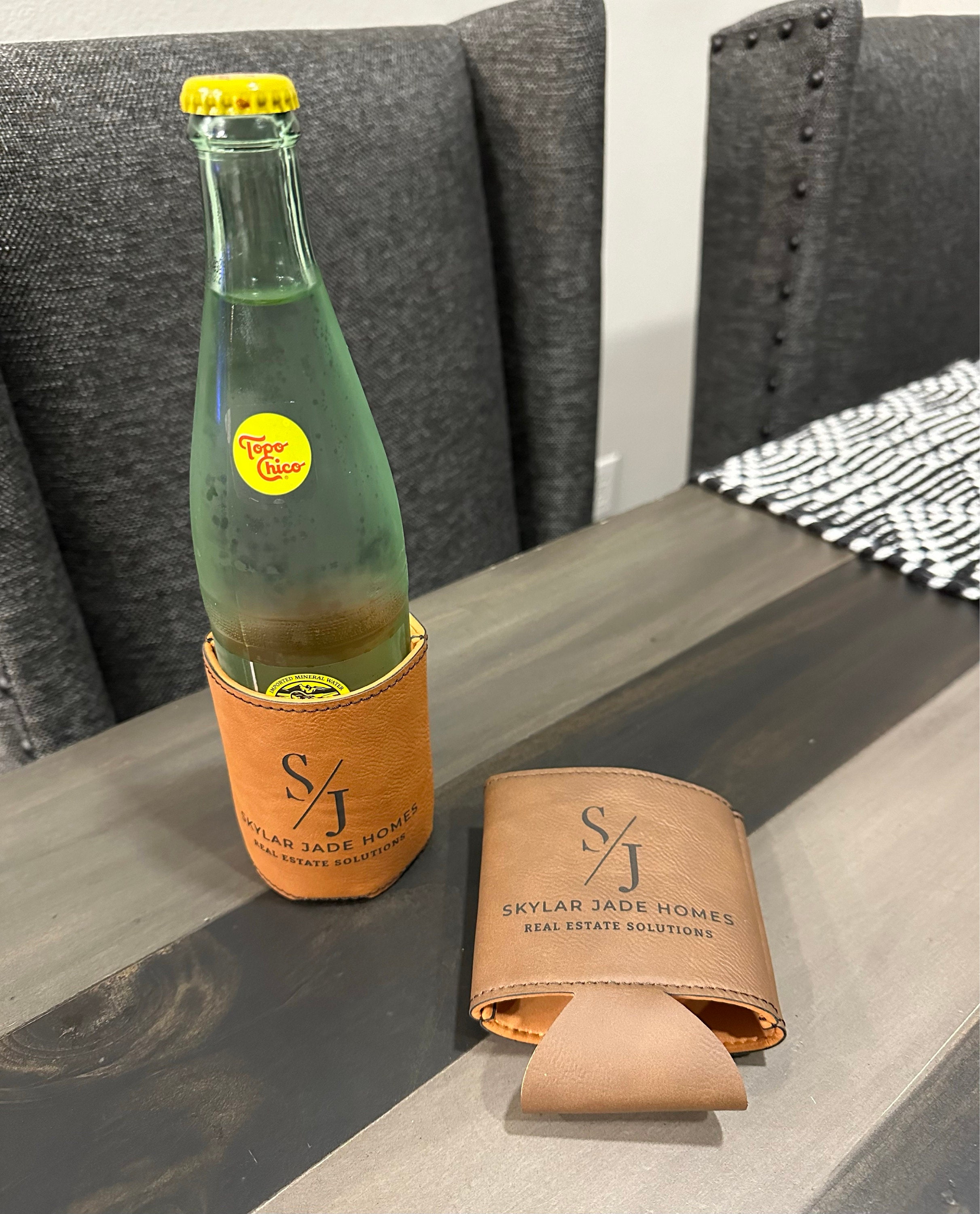 Customer photo of Custom Logo Engraved Leatherette Beverage Holder from brittnichea89
