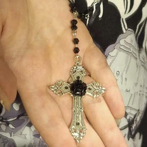 Gothic Long Rosary Small Silver Black Cross Necklace - Etsy
