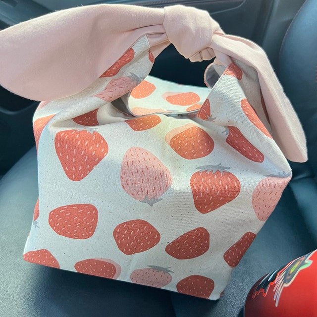Custom Name Strawberry Reusable Lunch Bag Bento Bag, Zero Waste