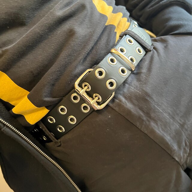 Black Leather Two Row Eyelet Belt - Etsy display picture 1