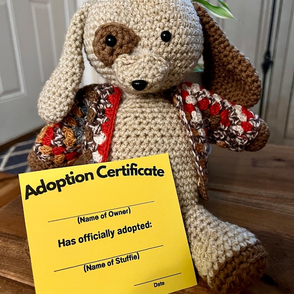 Stuffy Printable Stuffed Animal Adoption Certificate Downloadable ...