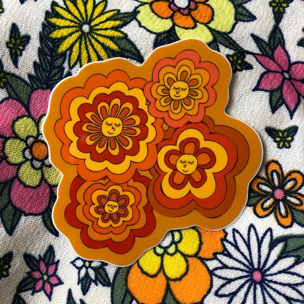 Glossy Groovy Flower Power Sticker - Etsy