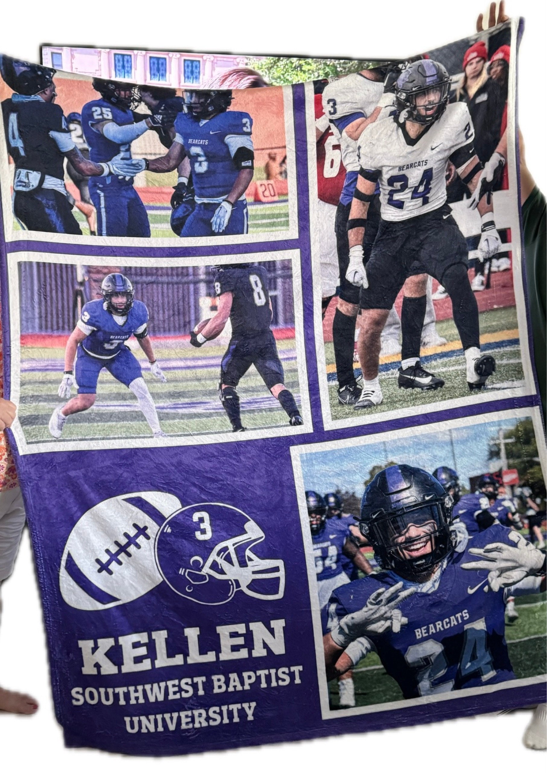 Custom Photo Football Stadium Blanket, Personalized Name, Number, Color Sports, End of Year Senior Gift Award, Spirit Wear, Memory S17