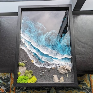 Large Ocean Themed Resin Wall Art, 3D Realistic Epoxy Wave, Ocean Scenery Artwork, Coastal ...