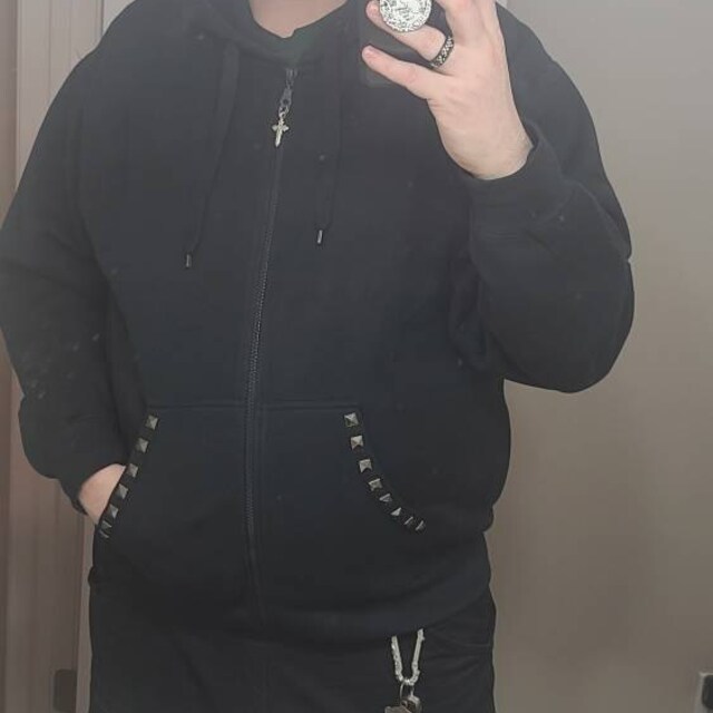 Black Zip up Studded Hoodie Grunge Zip Cross Pendant - Etsy