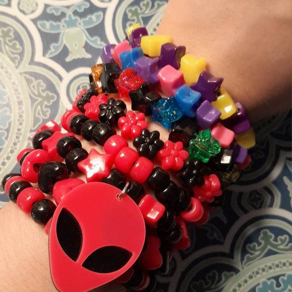 Rainbow Neon Alien Charm Kandi Bracelet - Etsy