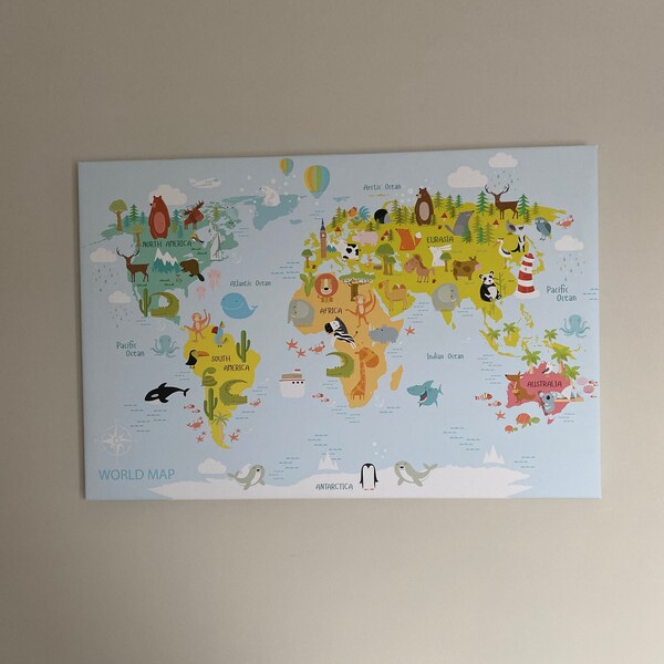 Map World Kids Room CANVAS WALL ART Picture Print - Etsy