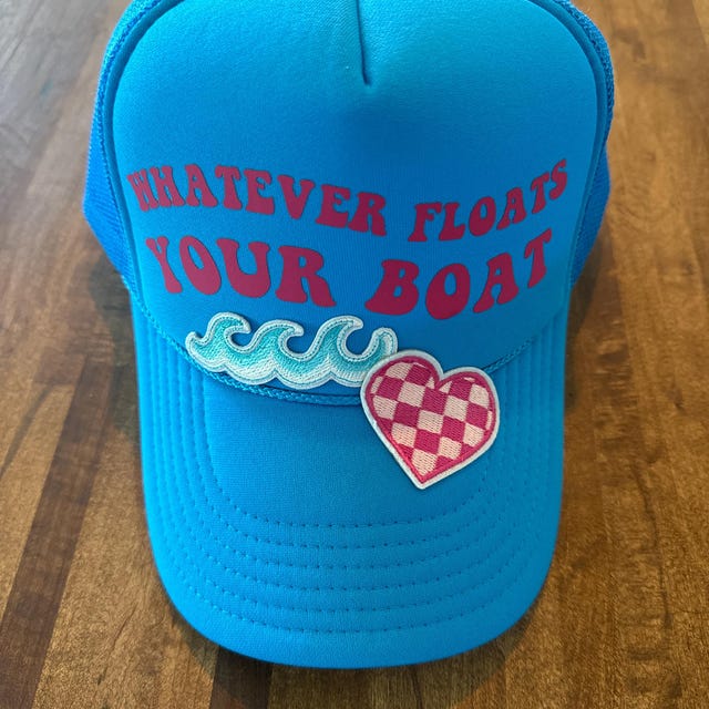 Trucker / SnapBack hat- “whatever floats your boat” - navy and teal Pacific Brim Foam Trucker Hats | eBay main image 4