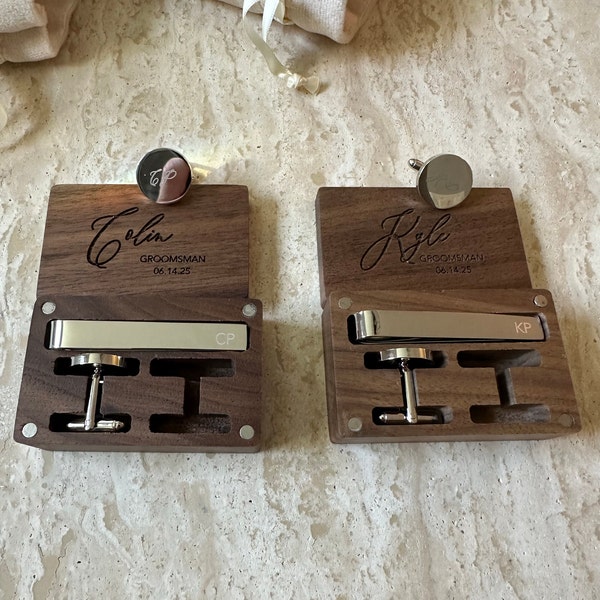 personalized cufflinks and tie clip set