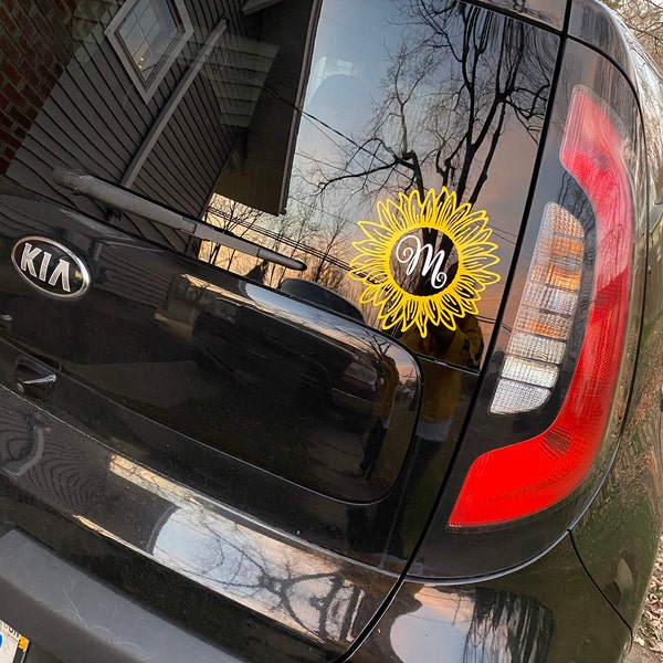 Sunflower Initial Vinyl Decal | Sunflower Decal | Sunflower Car Decal ...