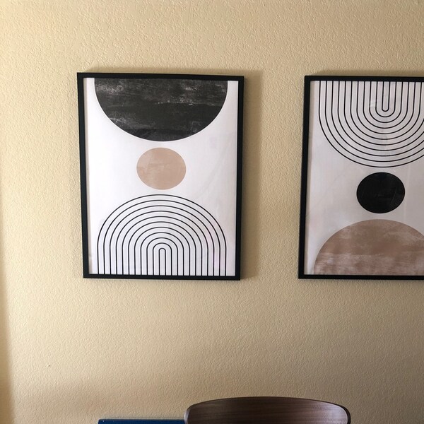 Mid Century Modern Wall Art Print Set of 2, Neutral Abstract Geometric ...
