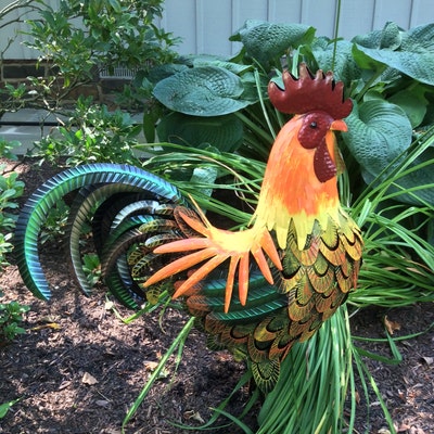 Large Iron Rooster Decorative Rooster Metal Garden Animals - Etsy