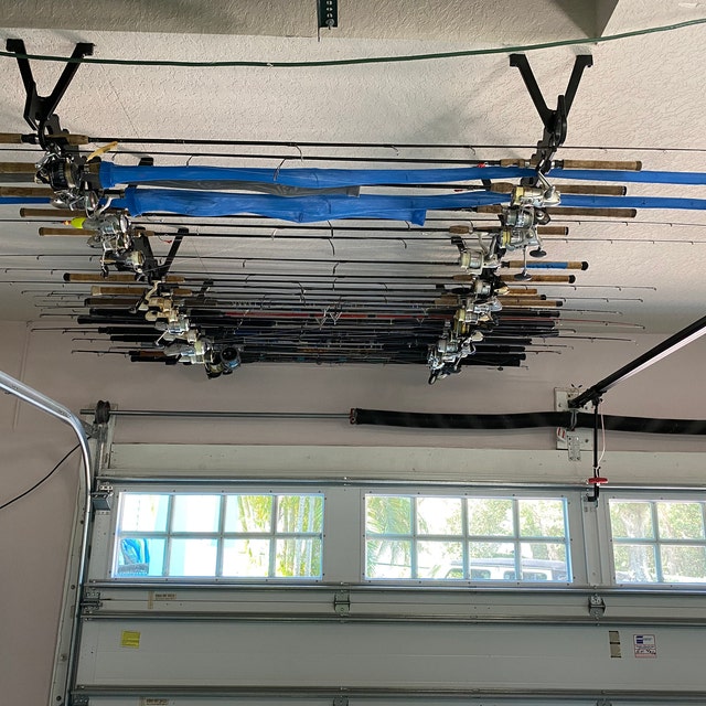 15 Deluxe Fishing Rod Pole Reel Holder Garage Wall Mount Rack Organizer  Storage 