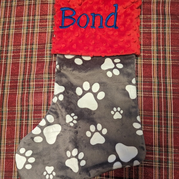 Paw Print Dog Stocking, Dog Christmas Stocking, Paw Print Christmas Stocking, Personalized Pet ...