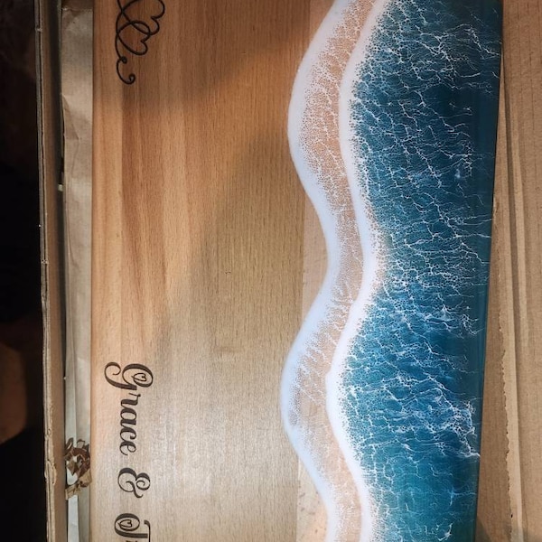 Personalized Ocean Resin Charcuterie Board, Custom Wood Cutting Board ...