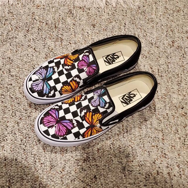 Checkerboard Colorful Monarch Butterfly Custom Vans Brand