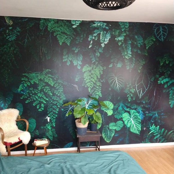 Tropical Leaf Wall Mural, Dark Jungle Peel and Stick Wallpaper - Etsy