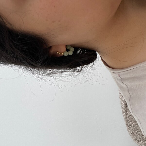 Green Jade Dangle Drop Pierced Clip On Earrings