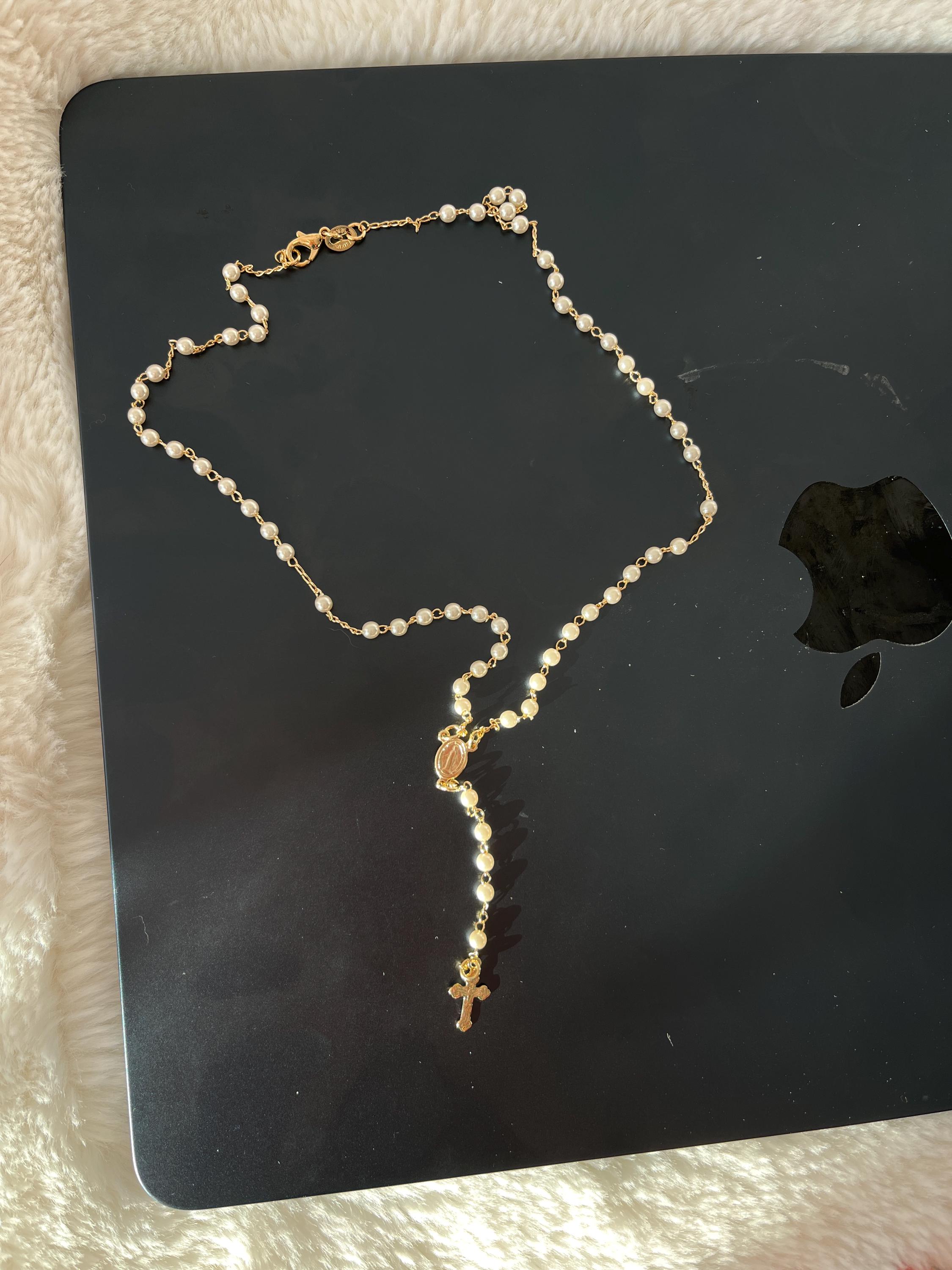 Rosenkranz aus 18 Karat Gold gefüllten Perlen mit La Milagrosa-Anhänger, Rosenkranz aus künstlichen Perlen mit der wundersamen Jungfrau, Großhandelsschmuck