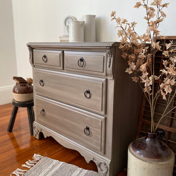 SOLD** SOLD** Painted Neutral Dresser With Floral Mould Appliqués ...