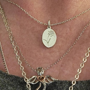Tiny Birth Flower Necklace, Wild Flowers Memorial, Sterling