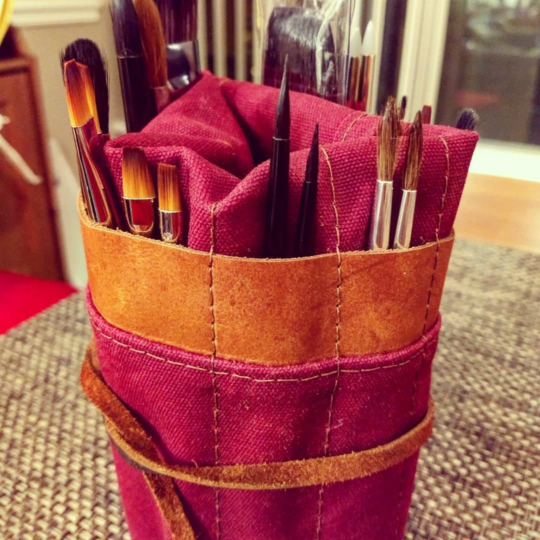 Waxed Canvas Paint Brush Roll, Artist Roll, Paint Brush Organizer