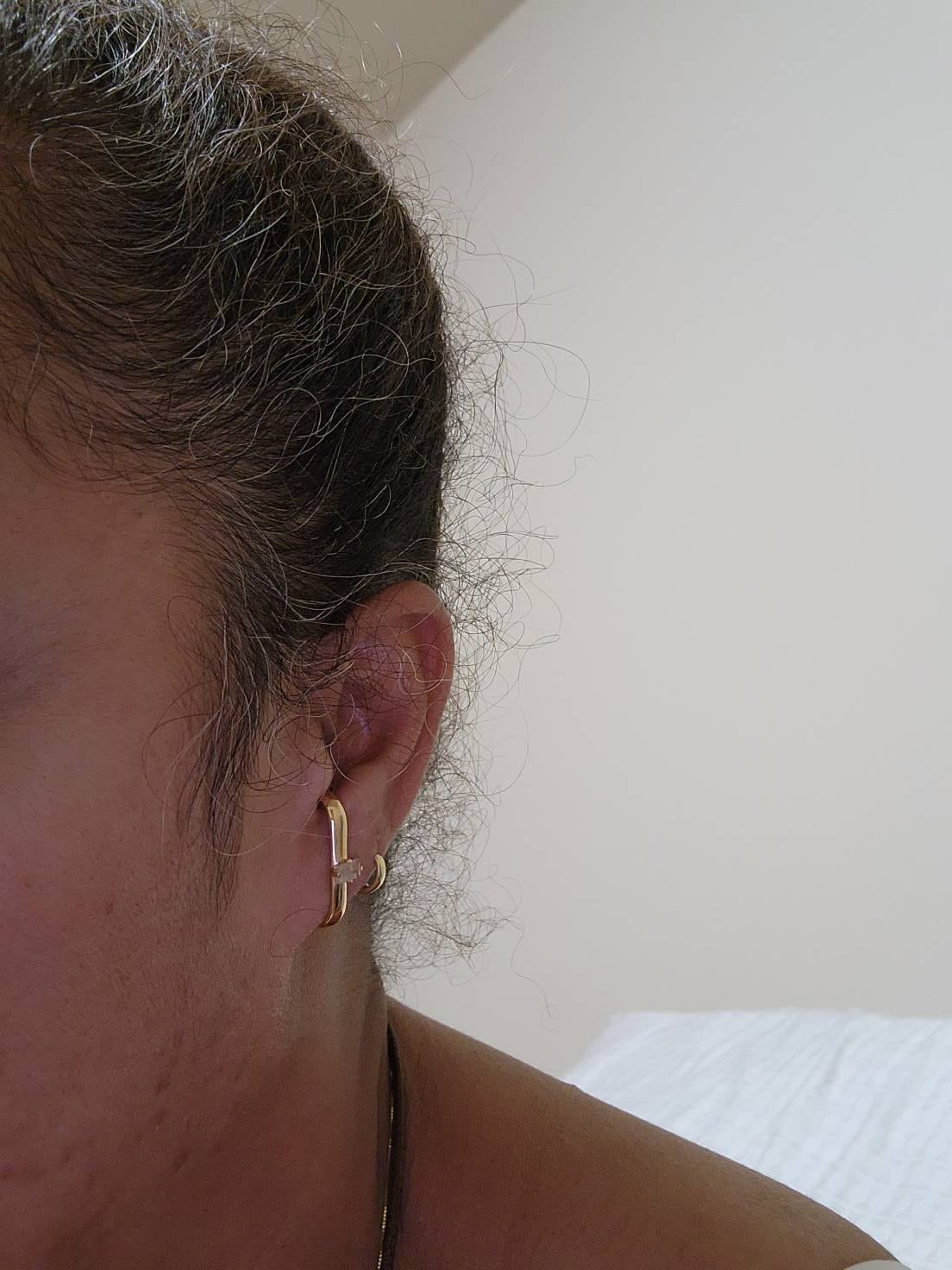 Wide Suspender Earring CZ • Gold Lobe Cuff Earrings • Thick Modern Earring • 14k Gold & Silver Ear Suspender Earring • Bar Earring - CST033