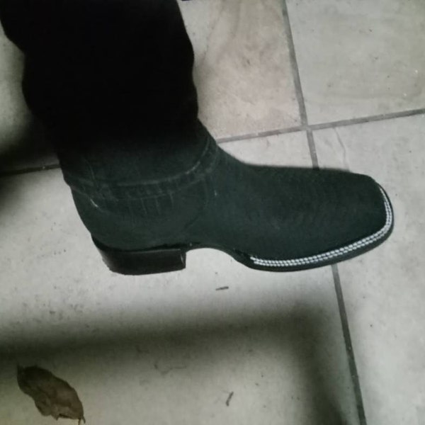 MENS LEATHER COWBOY Nubuck Suede Snake Skin Faux Square Toe Half Boots ...