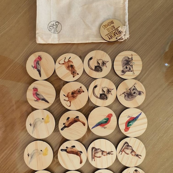 Wooden Memory Game | Aussie Animals - Etsy Australia