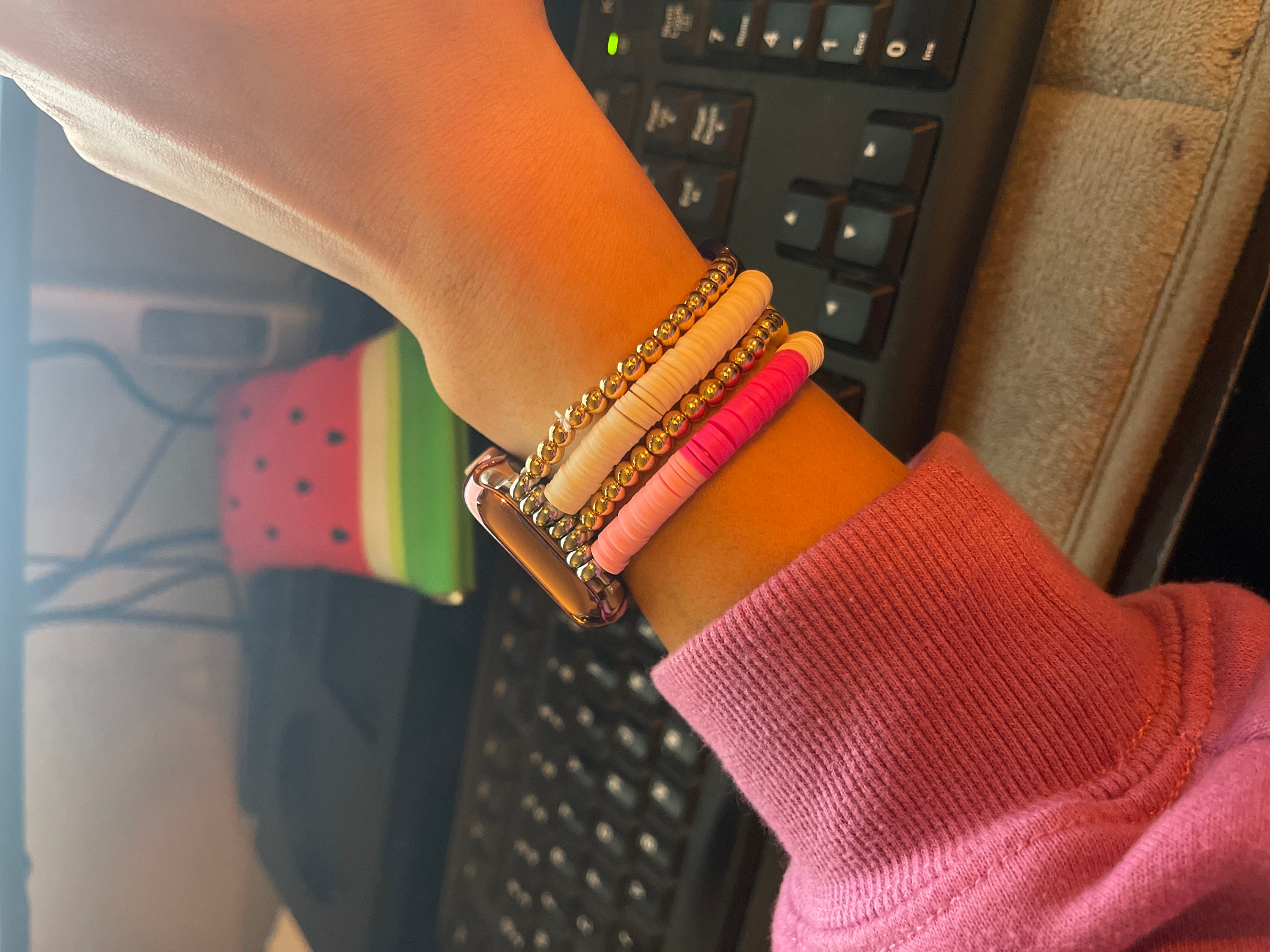 Beads Bracelet Apple Watch Band 38mm 40mm 41mm for Girl Women, Summer Beach Surfer Clay Band for Iwatch SE & Series 8 7 6 5 4 3 2 1