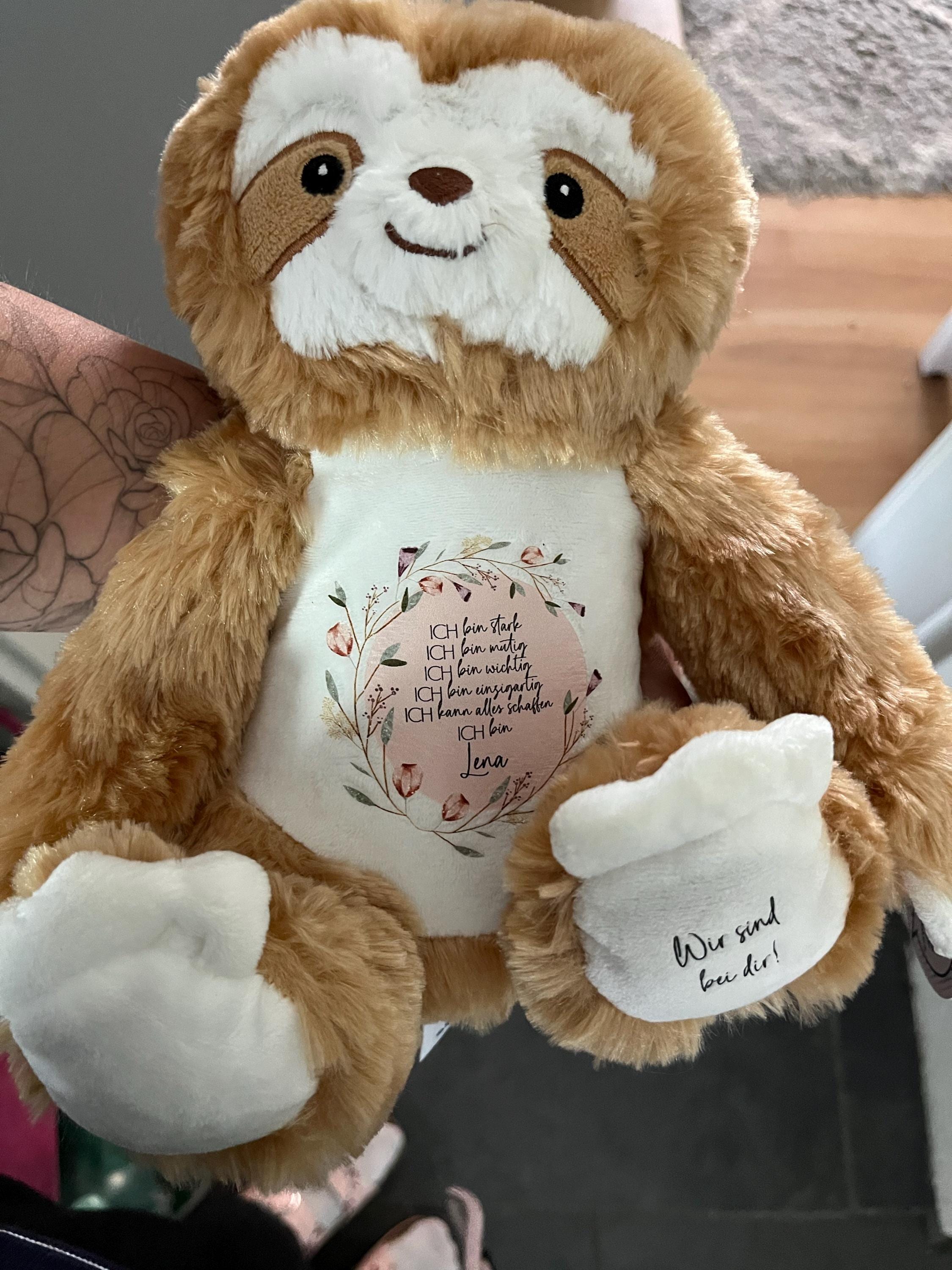 personalized plush toy | cuddly toy | school enrollment gift | gift for children | owl, sloth or rabbit | affirmation |