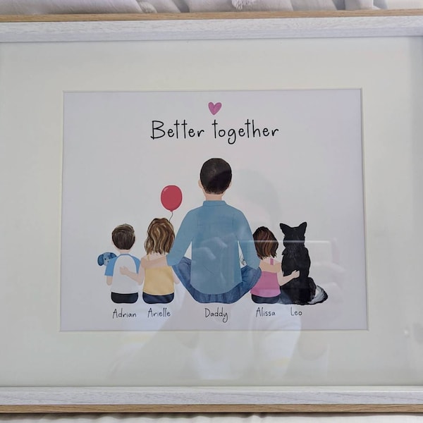Personalized Framed Wall Art Father and Kids, Toddlers and Dad Portrait ...