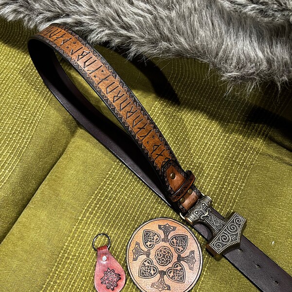 Thor's Belt, Norse Belt, Runes Belt, Viking Belt, Thor's Hammer Buckle ...