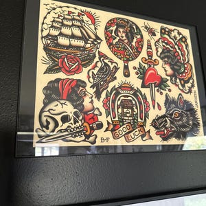 伝統的なタトゥーデザイン集：船、芸者、頭蓋骨など（11x14インチ