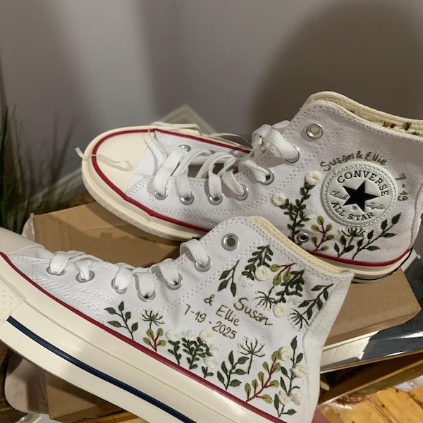 Wedding Converse for Bride, Fall Rustic Flower Embroidered Converse ...