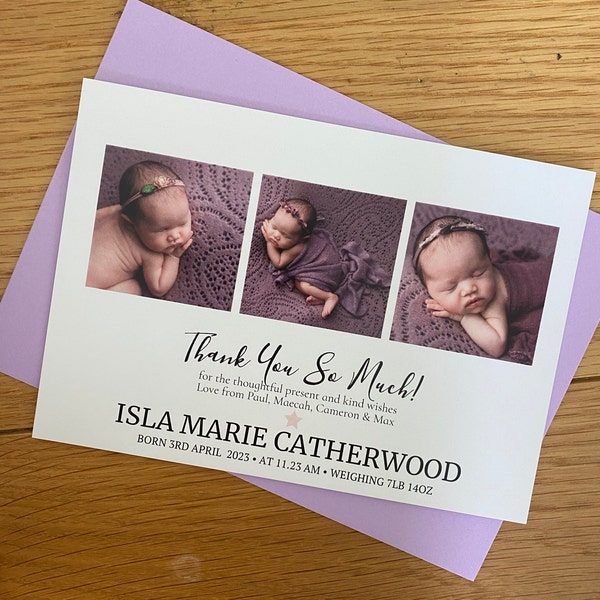 Personalised New Baby Thank You Cards Photo Birthday Thank You Notes ...