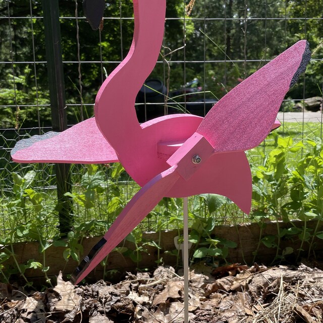 ウィングスタンド☆ピンク Pink Flamingo Whirligig - Yard and Garden Wooden Wind Spinner