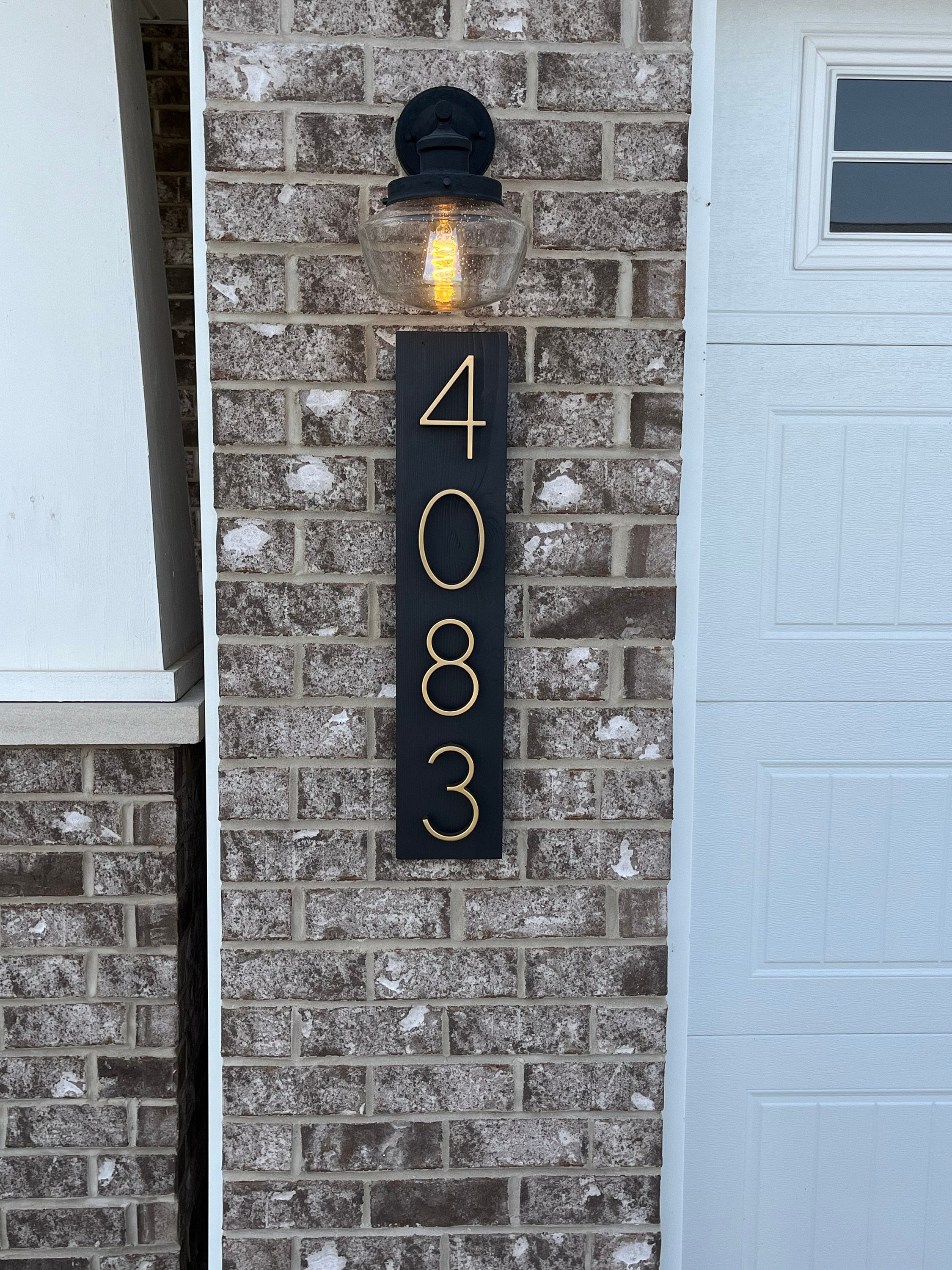 Black House Numbers on Wood, Modern House Number Sign, Metal House Numbers, Modern Address Sign, Wood Address Plaque, In Laws Gift, Vertical