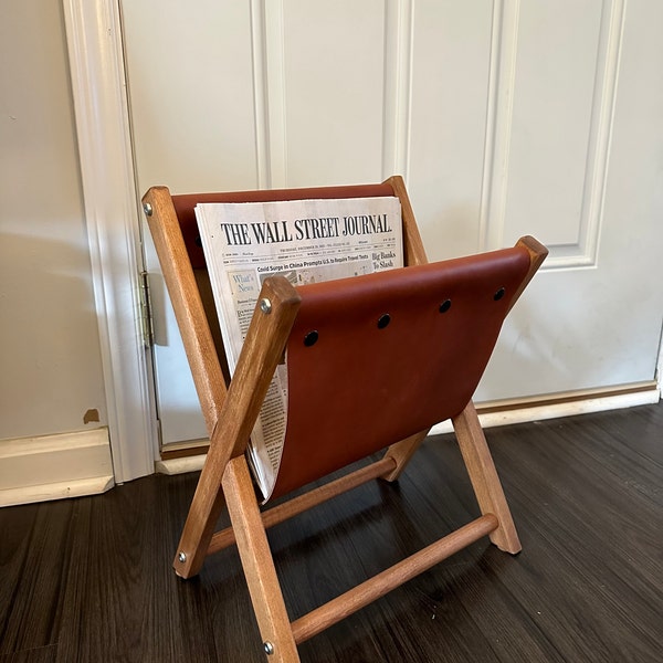 Handmade Wooden & Leather Magazine Rack: Home Office Decor - Etsy