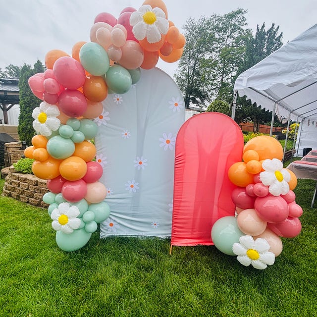 Groovy Daisy Balloon Arch Kit - Teal, Yellow, Green & Pink Party Decorations