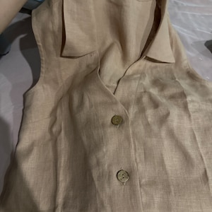LUCY Collared Linen Vest / Sleeveless Linen Shirt / Handmade Clothing