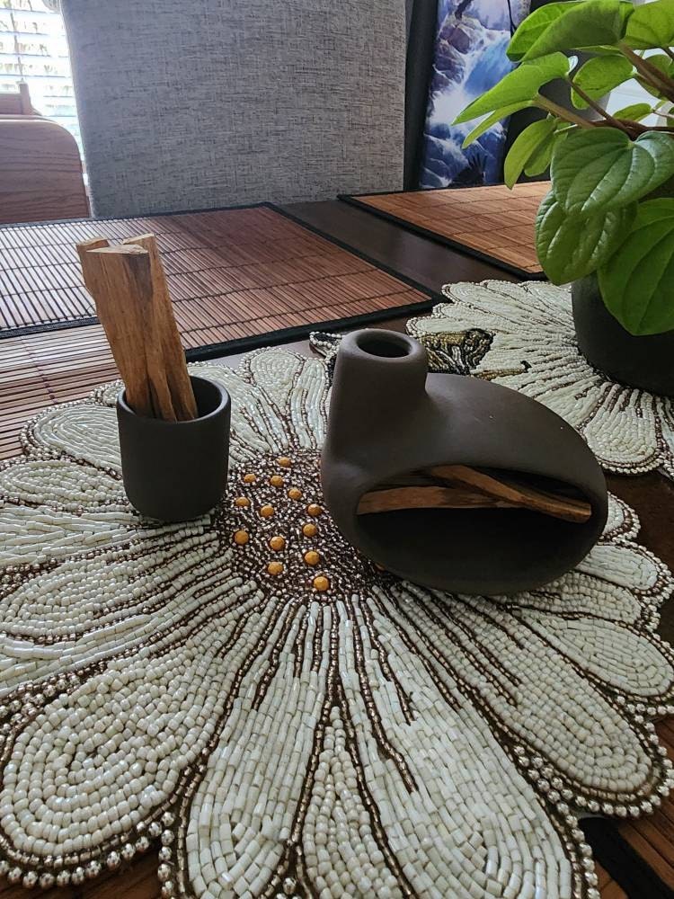 Palo Santo Holder & Matchstick Holder Set, Cone Incense Burner, Handmade Modern Ceramic Chiminea Incense Holder, Meditation Gift