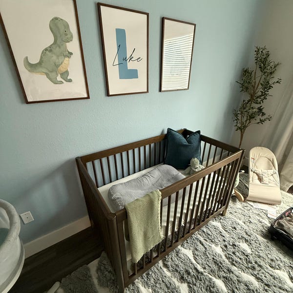 Custom Dinosaur Nursery Print Set of 3 Wall Art Poster Initial Name ...