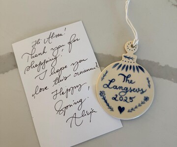 Personalized ornament blue scandinavian inspired hand painted ornament