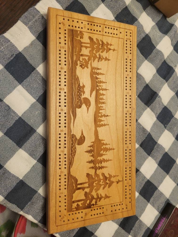 Loon Scene Rectangular Cribbage board