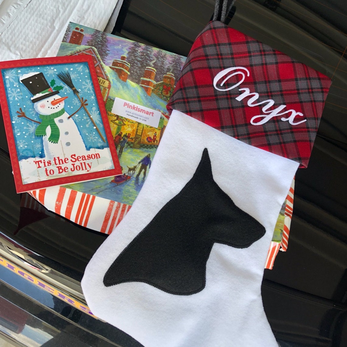 Customer photo of a pet with the German Shepherd Christmas Stocking