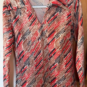 VINTAGE 1970s Dress/Tan Pop Swirls Dress /UK 12 F 40 /70s Dress/Mod Dress/Scooter Dress /Psychedelic/ Retro Dress/Day Dress