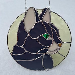 猫のサンキャッチャー ステンドグラスパターン：長毛猫デザイン