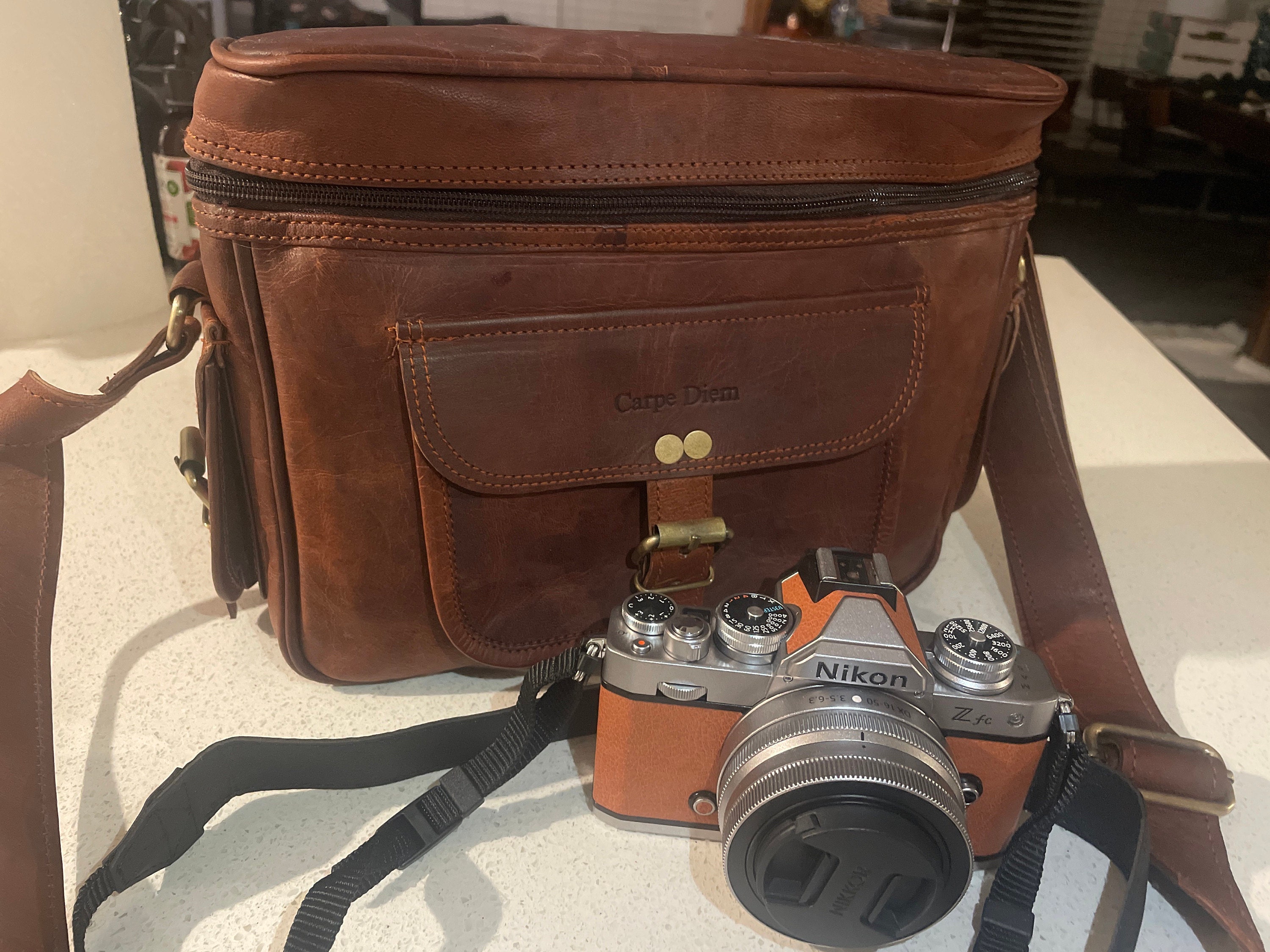 Personalised Leather Camera Bag - Handmade Christmas Gift for Keen Photographer, Dad, Son, Unisex. Pure Vintage Style.