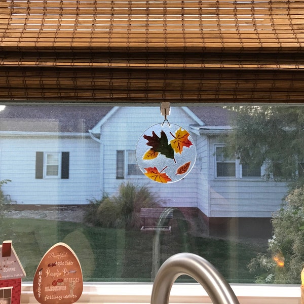 Fall Leaves, Suncatcher, Foliage, Autumn Window Hanging, Fused Glass ...